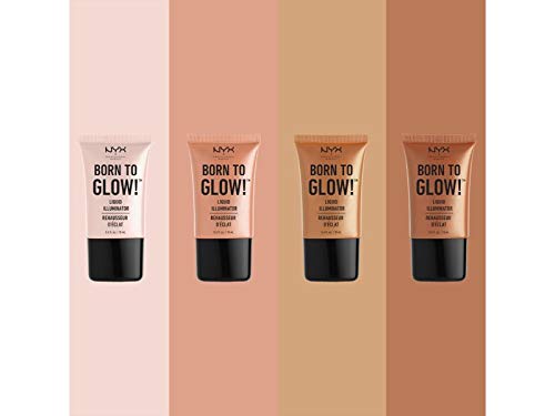 NYX Professional Makeup Iluminador líquido Born to Glow Liquid Illuminator, Maquillaje fluido con brillo, Iluminador, Base de maquillaje, Fórmula vegana, Tono: Gleam