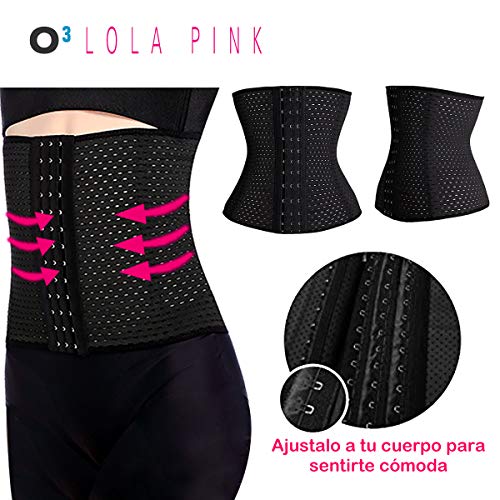 O³ Corset Reductor Adelgazante Mujer – Tallas S – XXXL | Fajas Reductoras Adelgazantes para Body Mujer Lola Pink– Fajas Colombianas Cómodas y Ligeras – Negro L/40