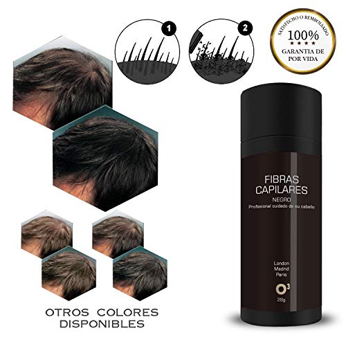 O³ Fibras Capilares Negro 28 Gramos Para Caida Del Cabello – Keratin Fibers 100% Natural Para Disimular Calvicie Al Instante| Maquillaje Capilar Para Hombres Y Mujeres (Negro (negro))