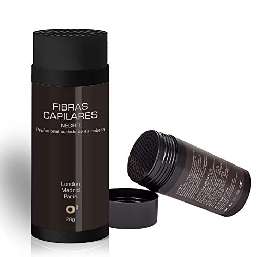 O³ Fibras Capilares Negro 28 Gramos Para Caida Del Cabello – Keratin Fibers 100% Natural Para Disimular Calvicie Al Instante| Maquillaje Capilar Para Hombres Y Mujeres (Negro (negro))