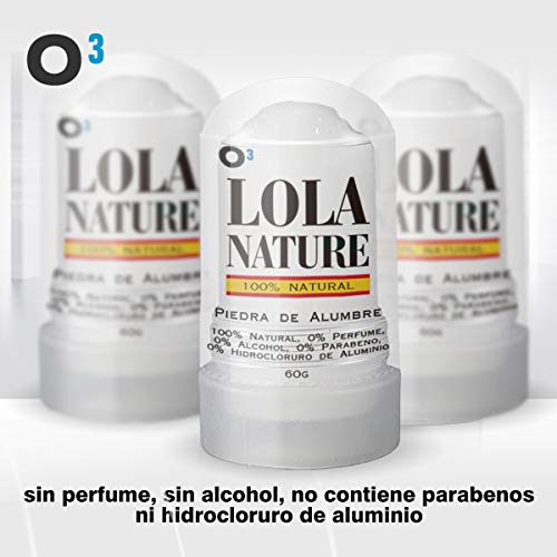 O³ Piedra de Alumbre Desodorante - 3 Unidades de 60g -100% Natural - Sin Aluminio - sin Parabenos - Desodorante Natural Hombre y Mujer