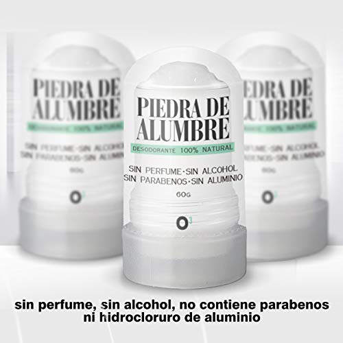 O³ Piedra de Alumbre Desodorante - 3 Unidades de 60g -100% Natural - Sin Aluminio - sin Parabenos - Desodorante Natural Hombre y Mujer