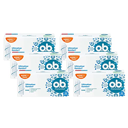 o.b. Tampón ProComfort Super, para días fuertes, máxima comodidad y protección fiable, 6 x 32 unidades, Blanco