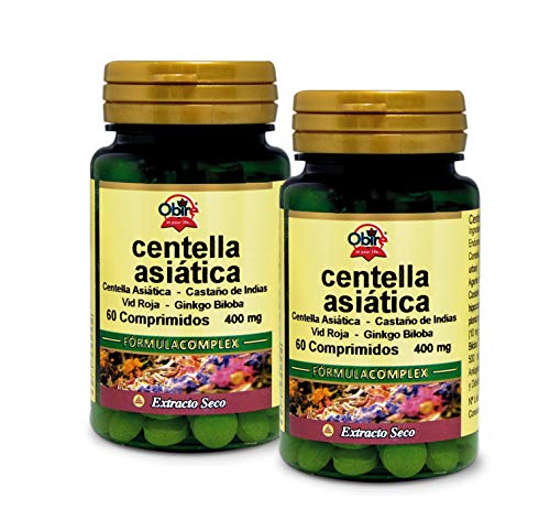 Obire | Centella Asiática COMPLEX 400 mg | Suplemento Alimenticio de Castaño de Indias, Vid Roja, Ginkgo Biloba y Vitamina B-6 | Favorece la Circulación y Eliminación de Líquidos | Cápsulas Vegetales