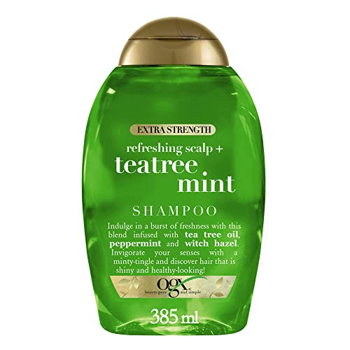 OGX Champú Clarificante Sin Sulfatos, Aceite de Árbol de Té & Menta, Extra Strength, 385 ml