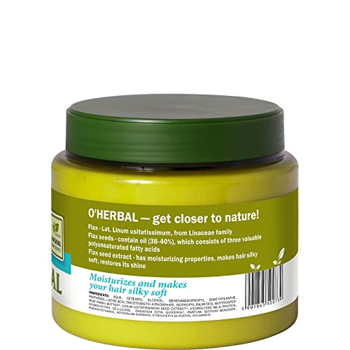 O'Herbal Mascarilla Capilar Para Cabello / Pelo Seco Y Dañado Natural Ecológica Sin Sulfatos Ni Siliconas Profesional Con Extracto De Lino O'Herbal 500Ml 500 ml