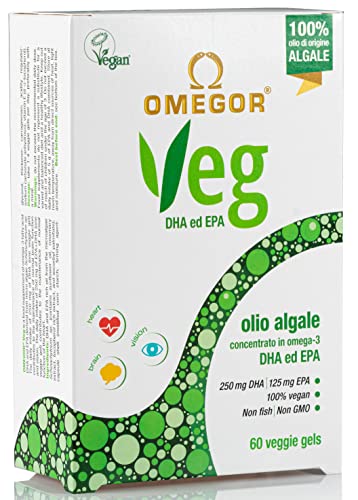 OMEGOR® VEG - Aceite algal Omega 3 Vegan | El único certificado IFOS | 250 mg de DHA y 125 mg de EPA por cápsula | Forma TG | 60 cápsulas, suministro 2 meses | 100% VEGAN