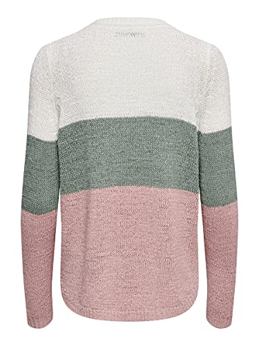 Only Onlgeena L/s Block Pullover Knt Noos suéter, Multicolor (Cloud Dancer Stripes: W. Chinois Green/Rose), 42 (Talla del Fabricante: Large) para Mujer