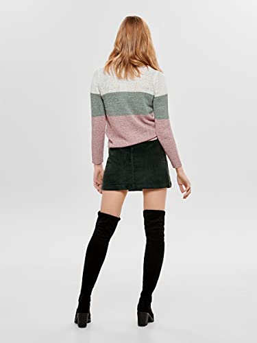 Only Onlgeena L/s Block Pullover Knt Noos suéter, Multicolor (Cloud Dancer Stripes: W. Chinois Green/Rose), 42 (Talla del Fabricante: Large) para Mujer