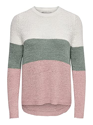 Only Onlgeena L/s Block Pullover Knt Noos suéter, Multicolor (Cloud Dancer Stripes: W. Chinois Green/Rose), 42 (Talla del Fabricante: Large) para Mujer