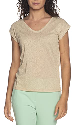 Only onlSILVERY S/S V Neck Lurex Top JRS Noos Camiseta, Dorado (Gold Colour Gold Colour), Large para Mujer