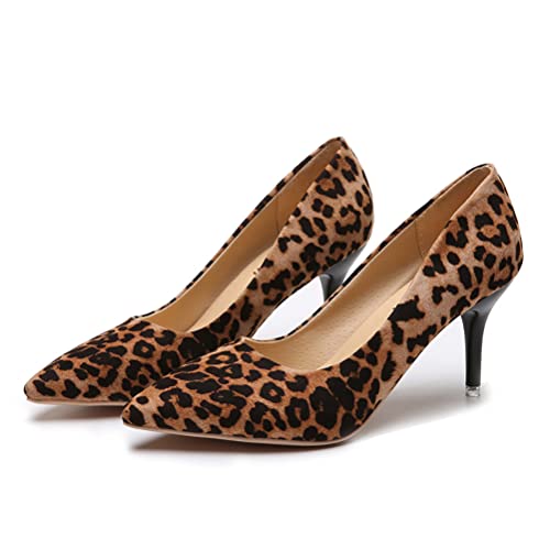 Onsoyours Moda Tacones Altos Señoras Maduras Tacones Altos Zapatos De Mujer De Cuero Suave PU Tacones Altos Desnudos De Punta Puntiaguda Leopardo 36