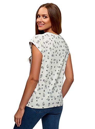 oodji Ultra Mujer Camiseta Estampada de Algodón, Blanco, ES 44 / XL