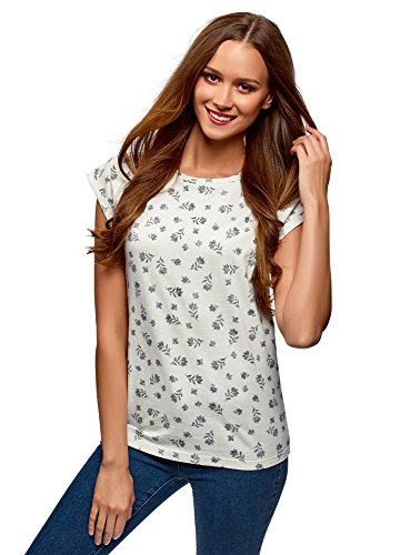 oodji Ultra Mujer Camiseta Estampada de Algodón, Blanco, ES 44 / XL