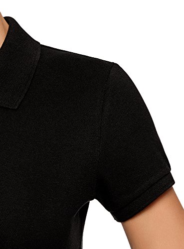 oodji Ultra Mujer Polo Básico de Tejido Piqué, Negro, ES 40 / M