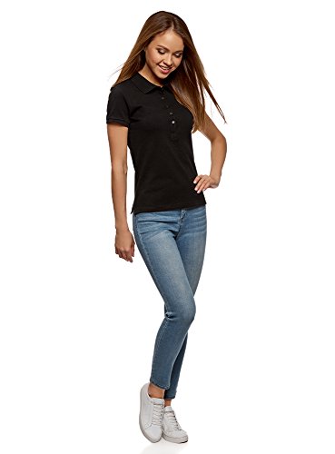 oodji Ultra Mujer Polo Básico de Tejido Piqué, Negro, ES 40 / M