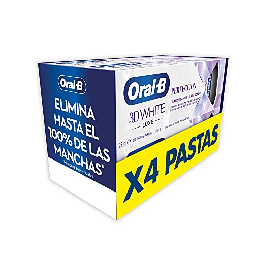 Oral-B Pasta de Dientes 3D White Luxe Perfección, Blanqueante y Quitamanchas (4 x 100ml), Dientes Blancos y Aliento Fresco - Menta Fuerte