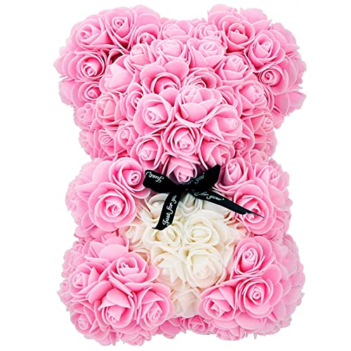 Oso de Rosas,Osito de Rosas Hecho a Mano Oso de Flores Oso de Flores de 25 CM Flor Artificial de Espuma de Oso de Rosa para Siempre para Ella,Regalo para Amigos, Regalos para Mujeres(Rosa)