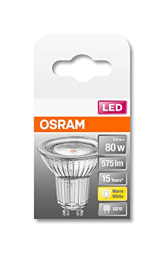 OSRAM LED STAR PAR16 Bombilla LED reflectora , Casquillo GU10 , 4000 K , 6,90 W , Equivalente a 80W , Blanco frío