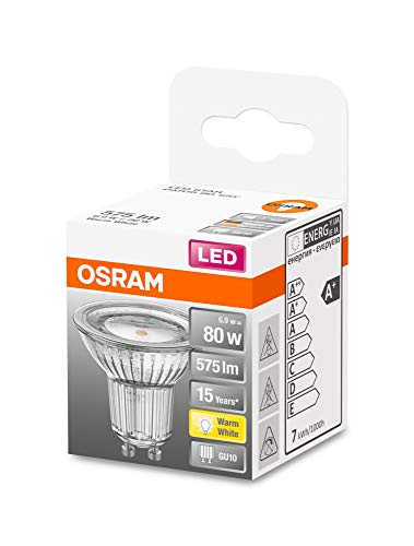 OSRAM LED STAR PAR16 Bombilla LED reflectora , Casquillo GU10 , 4000 K , 6,90 W , Equivalente a 80W , Blanco frío