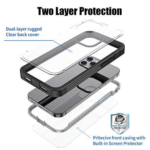 OWKEY Funda para iPhone 12 Mini + Pantalla Protector Integrado Sellada,Carcasa Transparente 360°Antigolpes,Funda para iPhone 12 Mini -5.4“