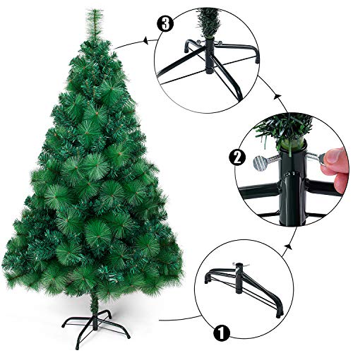 OZAVO Árbol de Navidad Artificial de Picea(Verde,120cm,300 Ramas),Decoración Navideña,Flocado con Copos de Nieve,Maxi-Relleno PVC Abeto,Soporte Metálico