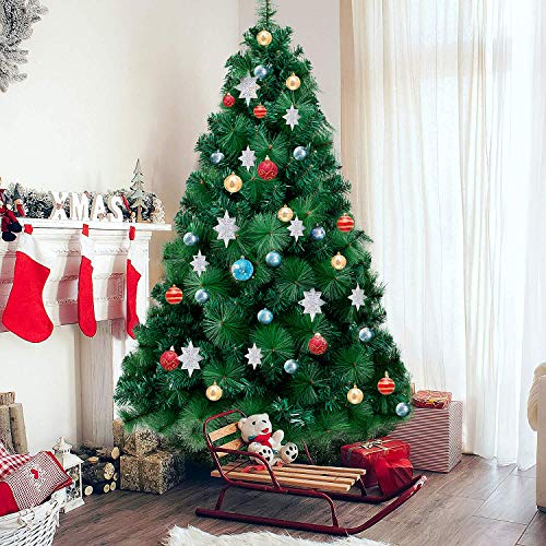 OZAVO Árbol de Navidad Artificial de Picea(Verde,120cm,300 Ramas),Decoración Navideña,Flocado con Copos de Nieve,Maxi-Relleno PVC Abeto,Soporte Metálico