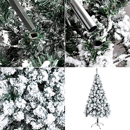 OZAVO Árbol de Navidad Blanco Artificial Nevado de Picea(Blanco,120cm 150 Ramas),Decoración Navideña,Flocado con Copos de Nieve,Maxi-Relleno PVC Abeto,Soporte Metálico