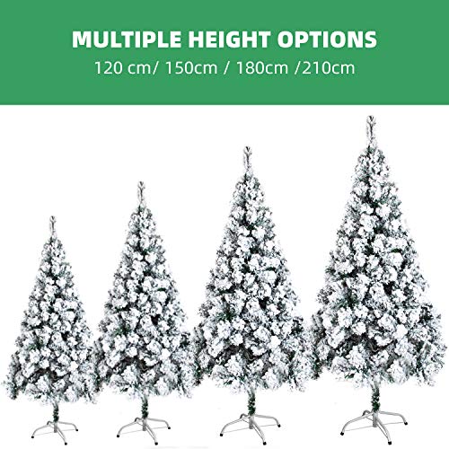 OZAVO Árbol de Navidad Blanco Artificial Nevado de Picea(Blanco,120cm 150 Ramas),Decoración Navideña,Flocado con Copos de Nieve,Maxi-Relleno PVC Abeto,Soporte Metálico