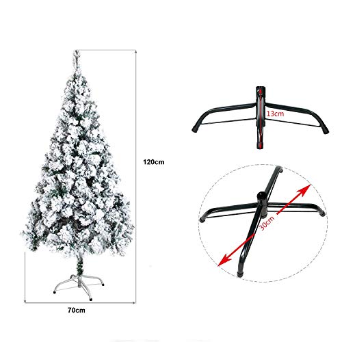 OZAVO Árbol de Navidad Blanco Artificial Nevado de Picea(Blanco,120cm 150 Ramas),Decoración Navideña,Flocado con Copos de Nieve,Maxi-Relleno PVC Abeto,Soporte Metálico