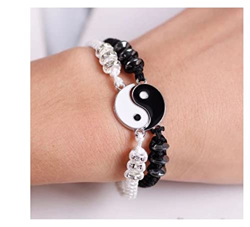 Pack 2 Pulseras Yin Yang Trenzada , Pulseras de Cordón Ajustable con Símbolo Taoísta Yin Yang para la Relación, Novio, Novia, Amante, Mujeres, Hombres, Mejor Amigo BFF, unisex (con bolsa de regalo)