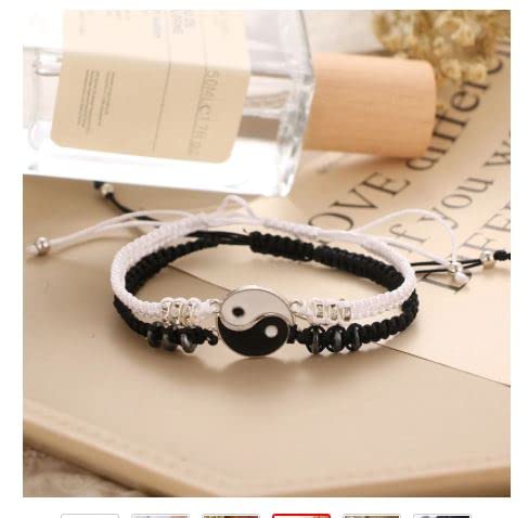 Pack 2 Pulseras Yin Yang Trenzada , Pulseras de Cordón Ajustable con Símbolo Taoísta Yin Yang para la Relación, Novio, Novia, Amante, Mujeres, Hombres, Mejor Amigo BFF, unisex (con bolsa de regalo)