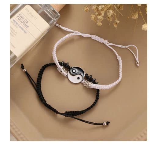 Pack 2 Pulseras Yin Yang Trenzada , Pulseras de Cordón Ajustable con Símbolo Taoísta Yin Yang para la Relación, Novio, Novia, Amante, Mujeres, Hombres, Mejor Amigo BFF, unisex (con bolsa de regalo)