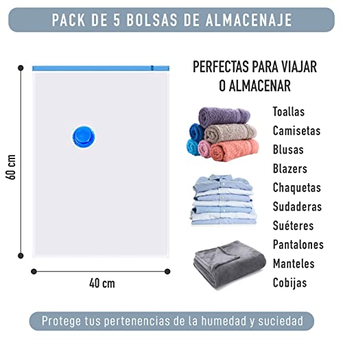 Pack de 5 Bolsas de Almacenaje al Vacío PERFUMADAS. Bolsas Herméticas para Guardar Ropa. Bolsas Ahorradoras de Espacio. Bolsas Protectoras AROMATIZADAS.