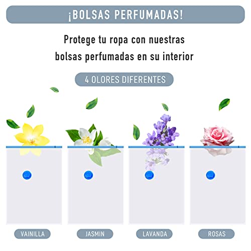 Pack de 5 Bolsas de Almacenaje al Vacío PERFUMADAS. Bolsas Herméticas para Guardar Ropa. Bolsas Ahorradoras de Espacio. Bolsas Protectoras AROMATIZADAS.