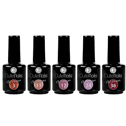 Pack Esmaltes Semipermanentes 5uds de Outlet Nails Gel Lacquer 15ml | Colores Nº 3, 11, 12, 24, 36