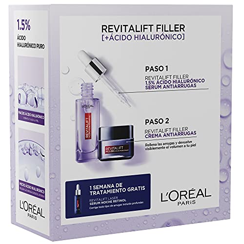 Pack L´Oréal Paris Revitalift Filler Incluye Serum y Crema Filler Día y 7 muestras Serum Retinol Revitalift Laser, Exclusivo Amazon