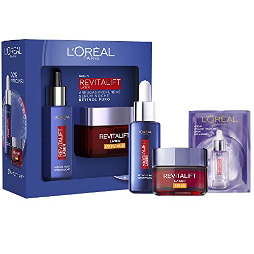 Pack L´Oréal Paris Revitalift Laser Incluye Serum Retinol y Crema Día SPF20 y 7 muestras Serum Revitalift Filler Ácido Hialurónico, Exclusivo Amazon