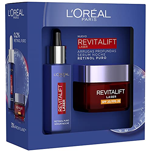 Pack L´Oréal Paris Revitalift Laser Incluye Serum Retinol y Crema Día SPF20 y 7 muestras Serum Revitalift Filler Ácido Hialurónico, Exclusivo Amazon