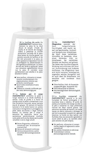 PAEDIPROTECT Loción Hidratante Corporal para bebés y niños 200 ml, Crema hidratante, locion de cuidado con pantenol, locion hidratante con aceite de jojoba y manteca de mango, para la piel sensible