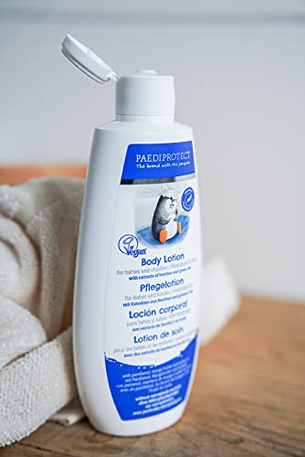 PAEDIPROTECT Loción Hidratante Corporal para bebés y niños 200 ml, Crema hidratante, locion de cuidado con pantenol, locion hidratante con aceite de jojoba y manteca de mango, para la piel sensible