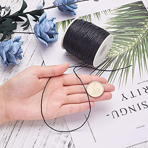 PandaHall 1 rollo de hilo de algodón encerado de 1 mm para hacer joyas, cuero, coser, manualidades, macramé, suministros, 100 yardas por rollo, negro