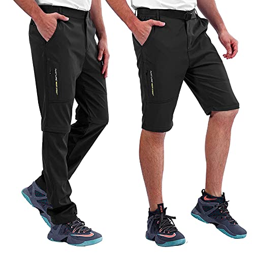 Pantalones de Trekking de Primavera y Verano para Hombres, Pantalón Cortos de Funcionales, Pantalones Escalada al Aire Libre, Senderismo, Montañismo (Negro, L)