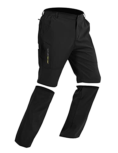 Pantalones de Trekking de Primavera y Verano para Hombres, Pantalón Cortos de Funcionales, Pantalones Escalada al Aire Libre, Senderismo, Montañismo (Negro, L)