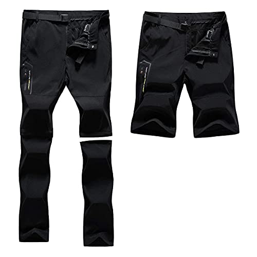 Pantalones de Trekking de Primavera y Verano para Hombres, Pantalón Cortos de Funcionales, Pantalones Escalada al Aire Libre, Senderismo, Montañismo (Negro, L)