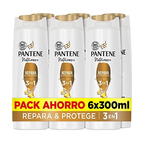 Pantene Champú + Acondicionador + Tratamiento 3 en 1 Repara & Protege Nutri Pro-V, para cabello débil y dañado, Combate los signos del daño, 300 ML x 6