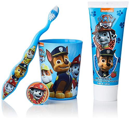 Patrulla Canina | Neceser infantil | Dentífrico + cepillo dental + vaso | Diseño divertido | Paquete con 4 components