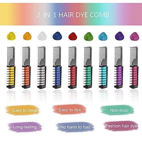 Peines de Tiza de Colores para el Pelo 10 Colores Temporales de Cabello Tinte no Tóxico Color de Tiza para Niñas y Niños Spray Pelo Teñido, Fiesta de Año Nuevo, Regalo de Cumpleaños, Navidad y Cosplay