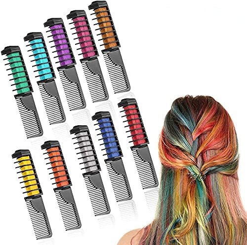 Peines de Tiza de Colores para el Pelo 10 Colores Temporales de Cabello Tinte no Tóxico Color de Tiza para Niñas y Niños Spray Pelo Teñido, Fiesta de Año Nuevo, Regalo de Cumpleaños, Navidad y Cosplay