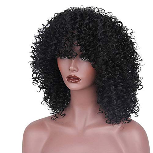 Pelucas de pelo rizado para mujeres negras, pelo natural para mujeres negras,pelucas de pelo humano de encaje frontal corto, pelucas sintéticas onduladas con brazaletes de 35,56 cm, 310 g